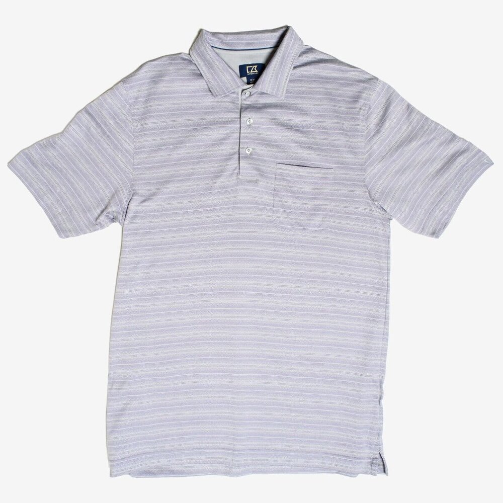 Cutter & Buck Mens Medium Golf Polo Shirt DryTec Striped Short Sleeve Purple
